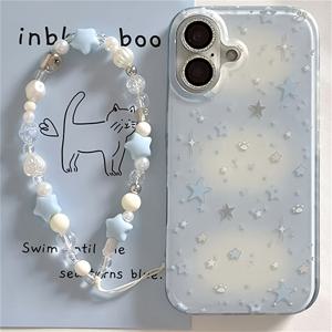 TEMU 아이폰 11 12 13 프로 맥스용 투명 화이트 라이트 솔리드 컬러 화이트 배경 더블 레이어 컬러 그라데이션 스타 폰 케이스 (비즈 체인 포함)