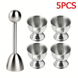 TEMU 3/5pcs 유럽 계란 껍질 오프너 세트 - (1 스테인레스 스틸 계란 껍질 오프너 및 2/4 스테인레스 스틸 계란 컵), 부드러운 삶은 계란을 위한 계란 도구 세트, 가정용 아침 식사 및 레스토랑 장식 및 가정용 주방 도구에 적합합니다.