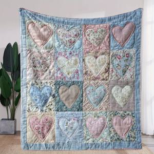 TEMU 1개 빈티지 어버이날 커플 선물 담요 - 부드러운 플란넬 2D 평면 프린트 하트 & 플로럴 디자인, 따뜻하고 포근한 사계절 담요 (소파, 침대, 자동차, 사무실, 캠핑용) - 라이트, 핑크, 그린, 옐로우, 레드, 퍼플, 오렌지, 브라운, 라이트