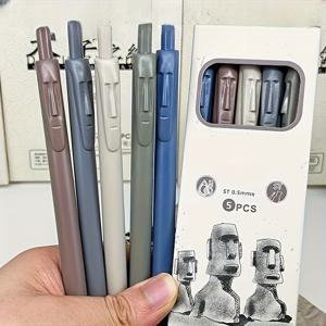TEMU 이스터 섬 모아이 석상 중성펜 5개 세트, 빈티지 초상화 블랙 볼펜, 빠른 건조, 부드러운 필기, 학교, 사무실, 가정용 독특한 문구류, 개학 선물, 사무용품,필기 필수품,독특한 디자인,빈티지 펜,내구성 있는 펜,고품질 잉크,빠른 건조 펜,신기한 펜,전문가,문구류 애호가