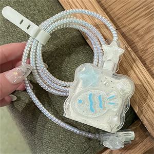 TEMU 아이폰 20W용 귀여운 3D 쉘 물고기 테마 TPU 충전기 보호 케이스, 장식용 충전 케이블 보호 커버