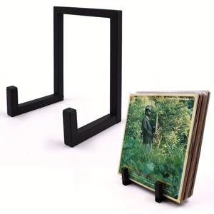 TEMU 비닐 레코드 홀더 1개, 비닐 레코드 전시용 스탠드, 블랙 LP 앨범, 사진, 접시 및 사진 이젤용 금속 프레임