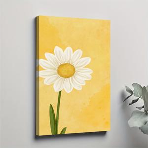 TEMU 1개 대형 화이트 데이지 캔버스 유화 - 수제 크리산테움 벽 장식, 고체 나무 프레임 (), -옐로우 & 베이지 톤, 11.8