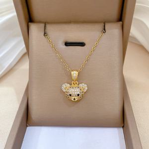 TEMU 우아한 빈티지 곰 목걸이, 18K 금박이된 구리와 반짝이는 합성 지르코니아, 일상 착용 및 선물용으로 다용도로 사용되는 클라비클 체인, 동물 테마 목걸이, 어머니의 날, 귀여운 목걸이