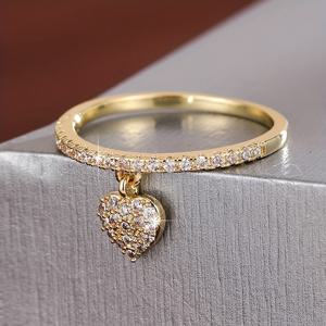 TEMU 1pc 우아한 하트 모양 펜던트 링, 큐브 지르코니아, 구리 코팅 화이트 골든, 일상 및 선물 기회 - 이름 언급 없음, 선물 보석| 우아한 디자인| 큐브 지르코니아 보석