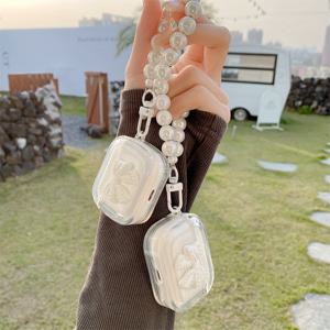 TEMU 에어팟 4세대 보호 케이스, 2세대 및 3세대 프로2 애플 무선 블루투스 이어폰용 투명 소프트 쉘 화이트 펄 리본