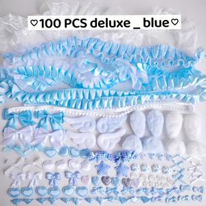 TEMU 100개/팩 세트 레이스 레이스 배지 바지 재질 패키지 다양한 색상 나비 리본 귀 액세서리 진주 장식 인레이 엣지 재질 수제