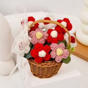 TEMU 수제 코바늘 뜨개질 꽃 1개, 집과 자동차 장식에 완벽, 어버이날, 스승의 날, 생일, 결혼식 선물로 이상적입니다.