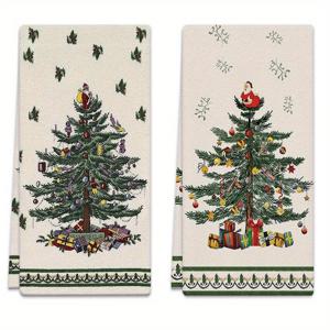 TEMU 크리스마스 트리 디자인 18x26인치 주방 수건 2개 세트, 크리스마스 볼 마이크로화이버 흡수성 핸드 타월, 요리용, 베이킹, 욕실 청소, 야외 활동, 티 파티 장식, 가정 용품