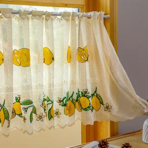TEMU 1개 미국식 레이스 파티션 커튼 자수 꽃무늬 레몬 커피 창문 커튼 문 커튼 베이 윈도우 짧은 커튼