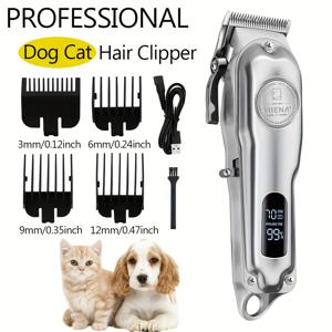 TEMU 금속 케이싱이 있는 애완동물 깔끔 클리퍼, 고품질의 무선 트리머로 고양이와 개의 털을 잘라내는 디지털 디스플레이가 있는 제품입니다.