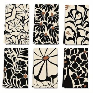 TEMU 6개 세트 식기 수건 18x26인치 꽃과 잎 무늬, 추상 마이크로화이버 흡수성 주방용 타월, 가정 요리, 베이킹, 욕실 청소, 야외 활동, 차 파티 장식에 적합한 가정 용품