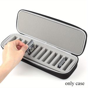 TEMU 가발 클리퍼 블레이드 케이스 - 내구성이 뛰어난 하드 여행 정리함은 12개의 블레이드를 수용하며, 개인용품 도구의 안전한 지퍼 보관함, 검정색과 흰색 내부, 클리퍼 액세서리 홀더 | 세련된 검정색 케이스 | 지퍼 잠금, 헤어 트리밍용 클리퍼 케이스