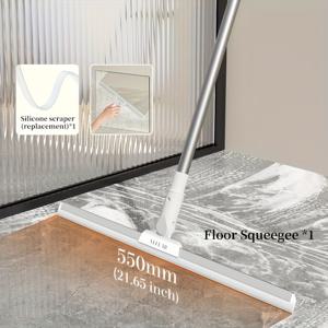 TEMU 헤비 듀티 스퀴지 빗자루 (메탈 폴 & 고무 블레이드) - 주방, 욕실, 바닥, 수영장, 샤워 타일, 차고, 창문, 유리용 강력 스크러버