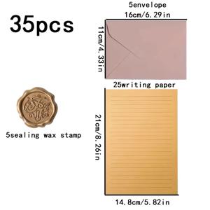 TEMU 35개의 고급스러운 로맨틱 핑크 봉투 문구 세트, 사랑 편지 왁스 씰 보관 문구, 레트로 유럽 스타일 봉투, 문구 25개 & 봉투 5개 & 왁스 씰 5개 포함
