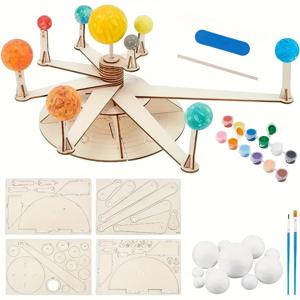 TEMU 태양계 모델 제작용 폼 볼 세트 (행성용 폴리스티렌 볼, 12가지 색상의 페인트, 브러쉬 2개, 대나무 막대, 크리스마스 공예 볼, 미술 용품 포함), 학교 프로젝트, 지리 과제에 적합