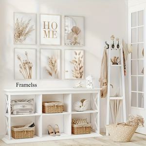 TEMU 모던 아트를 담은 6개의 프레임리스 캔버스 포스터가 특징인 2D 평면. 베이지색 파ンパ스 잔디, 갈대, 건초, 그리고 팬 잎이 인쇄되어 있습니다. 이 벽 아트 캔버스는 침실, 거실, 주방, 복도 등을 장식하는 데 완벽하며, 이상적인 선물로도 좋습니다.