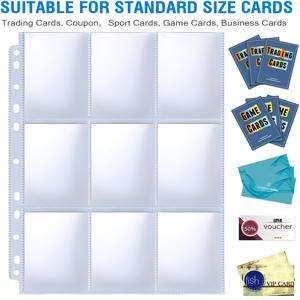 TEMU 150팩 (2700포켓) 양면 9포켓 트레이딩 카드 바인더 슬리브 - 내구성 있는 화이트 카드스톡, 강화된 가장자리, 스포츠 카드 및 수집품용 11링 바인더 호환, 안전한 보관, 견고한 구조, 취미 활동가 정리함|포카바인더