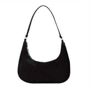 TEMU 여성 블랙 나일론 크로스바디 백. 가벼운 만두 디자인, 숄더 스트랩, 지퍼 잠금, 속옷 안감이 있는 겨드랑이 가방으로 캐주얼 및 일상 사용에 적합하며 데일리 숄더백 | 패셔너블 디자인 | 안감