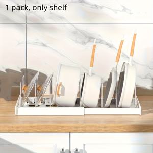 TEMU 확장 가능한 냄비 뚜껑 홀더 랙 - 조절 가능 스테인리스 스틸 캐비닛 하부 정리대, 분할 수납 & 당겨 꺼지는 선반 포함 (화이트), 냄비와 팬용 뚜껑 보관함, 컴팩트 디자인, 녹 방지 소재, 작은 공간에 적합