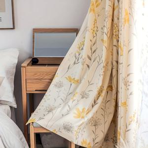 TEMU 1개 로드 포켓 옐로우 난초 꽃무늬 커튼 - 100% 폴리에스터 빛 차단 침실 & 거실용 창문 드레이프, 클래식 모던 홈 데코, 우아한 거실 커튼, 문 패널, 부드러운 질감 원단