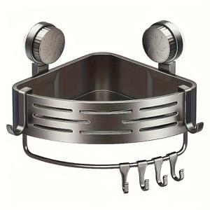 TEMU 공간 절약형 흡착 컵 욕실 선반 - 드릴 불필요, 강력한 삼각 랙 (후크 포함), 샤워 및 화장실 벽/타일에 적합, 다기능 수납 정리함. 샤워 선반.