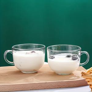 TEMU 2개 대용량 유리 아침 식사 컵, 투명한 우유 커피 컵, 손잡이 포함, 가정용 두꺼운 오트밀 컵, 휴일 선물