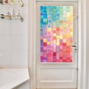 TEMU 1개 신상 스타일 유리 스티커 컬러풀 선샤인 패턴 도파민 꽃 장식 디자인 PVC 정전기 접착 창문 필름, 침실·거실·주방 문 및 홈 데코레이션용 탈부착 프라이버시 필름