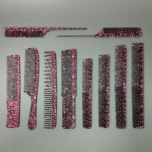 TEMU 10피스 핑크 프린트 헤어컷팅 빗 세트, 미용실 전용 고온 저항 및 정전기 방지 스타일링 빗, 홈 사용 필수품