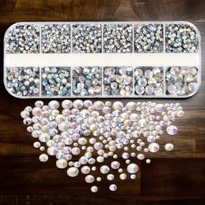 TEMU 다양한 크기의 핫픽스 라인스톤, 인공 보석, 투명한 보석 6종류, 크기 SS6 SS8 SS10 SS16 SS20 SS30, 보관함 포함, 네일 아트, DIY 공예, 의류 수선, 천, 스커트, 가방, 모자, 신발, DIY 크리스마스 선물, 반짝이는 공예 라인스톤