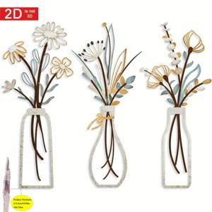 TEMU 2D 플랫, 2D 프린팅 아크릴 꽃 벽 장식 세트 - 컨트리 팜하우스 스타일 베이지 심플 플로럴 벽걸이, 거실·욕실·침실·식당 인테리어용, 홈 데코 선물, 발렌타인데이 선물, 야외 장식 완벽한 3pcs