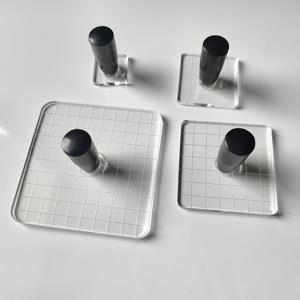 TEMU 4pcs 투명 아크릴 스탬프 세트, 블랙 핸들 - DIY 공예, 스크랩북 및 카드 제작을 위한 사각형 그리드 디자인, 12cm x 12cm 투명 아크릴 바디, 텍스처 패턴, 창의적인 스탬핑 용품