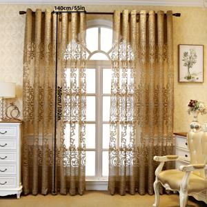 TEMU 2개 고급스러운 대관절식 투명 골드 플라워 컷팅 커튼 - 거실, 침실, 서재, 발코니, 빌라 등 다양한 공간 장식용