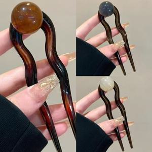 TEMU 젤리 비즈 장식이 돋보이는 세련된 레트로 U자형 헤어핀 3개 세트. 빈티지 디자인으로 매일 착용하고 번 헤어스타일에 적합하며, 훌륭한 선물 선택입니다.