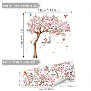 TEMU 3장 세트 (30*90Cm*3개) 손으로 그린 핑크 복숭아꽃 나무 벽 스티커 거실 침실 홈 배경 장식 스티커 M13584-KN