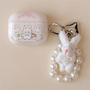 TEMU 귀여운 세 개의 토끼 귀 전화 케이스, 에어팟 1 2 3 프로 2에 걸린 보호 쉘 커버, 에어팟 4.0용, 경량, 내구성 있는 플라스틱, 긁힘 방지, 귀여운 토끼 디자인, 토끼 액세서리