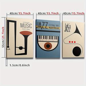 TEMU 3pcs 목재 프레임 캔버스 프린트 장식화, 빈티지 재즈, 추상 재즈 포스터, 음악 아트, 현대 레트로 스타일, 실내 홈 벽 장식 아트