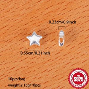 TEMU 10개/백실 S925 순은색 다섯 개의 별 펜던트, 손수작업, DIY 은색 보석 재료 키트에 적합합니다.