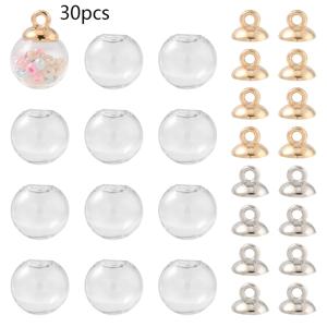 TEMU 목걸이, 팔찌, 귀걸이 DIY 제작용 30개 미니 투명 유리 소원병 뚜껑 포함