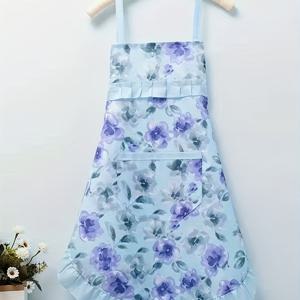 TEMU 여성용 민소매 A라인 앞치마 - 여름용 가벼운 통기성 주방 앞치마, 조절 가능한 뒷끈, 플로럴 프린트 & 중국식 잉크 워시 디자인, 세탁 가능, 홈/카페/살롱/레스토랑 작업복, 귀여운 앞치마, 카페 의류, 한국 패션 앞치마, 내구성 있는 소재