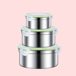TEMU 3피스 스테인리스 스틸 보관 용기 - 간편한 보관을 위한 쌓을 수 있는 다양한 크기 - 냉장고 식품 보관, 피크닉 음식 운반, 케이크 몰드 및 건조 식품 보관 용기에 적합.