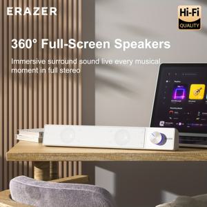 TEMU ERAZER A101 USB 전원 컴퓨터 스피커, 360° 서라운드 사운드, 자기적 소음 제거 기능, USB 데스크탑 스피커, 게이밍 및 홈 오피스용 스테레오 사운드 - PC, 노트북, TV, 모니터 호환 가능 - 세련된 디자인 (화이트/블랙), 감성, 오디오, 회전 볼륨 컨트롤, 사무실 전문가용