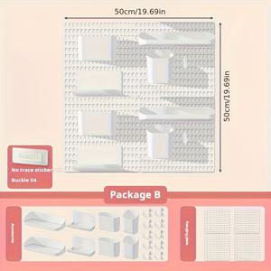 TEMU 무드릴 벽걸이 페그보드 시스템 - 화이트 모듈형 행거 & 후크 포함 페그보드 패널, 무료 설치, 사무실, 주방, 침실 수납용 조립형 - 장식품 및 선반 전시에 적합한 조절 가능한 정리함