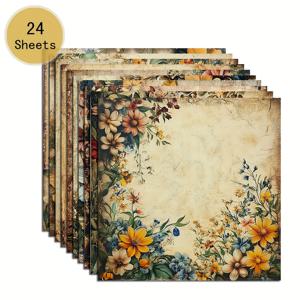 TEMU 6*6인치 빈티지 꽃 스크랩북 얇은 종이 24장, 종이 콜라주, 오리기 및 공예 프로젝트, DIY 종이, 스크랩북, 버터 주얼, 인사 카드, 선물 포장 및 가정 장식에 적합합니다.