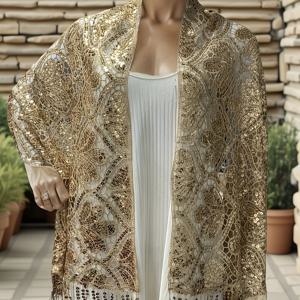 TEMU 여성을 위한 우아한 1920년대 레트로 궁정 스타일의 스크린 장식이 있는 숄 - 수제, 스트레치되지 않는 원단, 파티 및 공식 행사에 완벽, 공식 숄|빈티지 디자인|스크린 장식, 여성 숄 및 랩