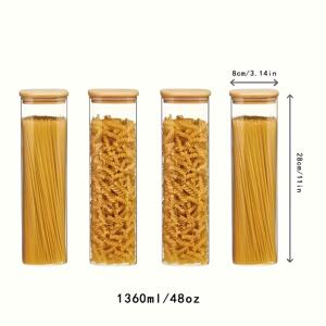 TEMU 2/4pcs 바마부 뚜껑 사각형 유리 보관병 - 플립 탑 뚜껑이 있는 고성능 보로실리케이트 식품 보관 용기, 차, 커피, 과자, 쿠키, 곡물, 오트밀, 향신료 및 파스타에 이상적 - 재사용 가능, 식기 세척기 안전, 주방 카운터 정리, 주방 보관 솔루션|현대 주방 용품|내구성 있는 유리 병, 유리 식품 보관