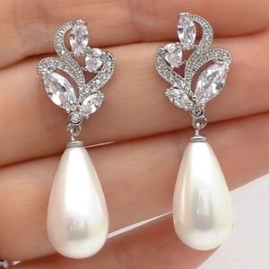 TEMU 여성을 위해 디자인된 아름다운 물방울 모양의 모조 진주 귀걸이. 약혼, 결혼식, 신부를 위한 선물로 완벽합니다.