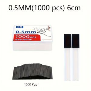TEMU 0.5mm & 0.7mm 2B 자동 연필 리필 - 6cm 고용량 수지심 #1000개입, 사무용품 및 미술 용품 (블랙)