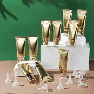TEMU 50ml 각 10개 평면 알루미늄-플라스틱 액체 펌프 튜브 10개, 깔때기 10개 포함 - 세럼, 크림 및 제품용 리필 가능 화장품 용기 (여행용, 재사용 가능, 미용품 보관 및 휴대용으로 적합)