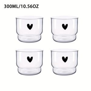 TEMU 하트와 미소 패턴이 있는 4개 세트 아침 식사용 컵, 우유·디저트·차가운 음료·커피·버블티에 적합한 재사용 가능한 라운드 머그컵, 크리스마스·할로윈·이스터·발렌타인데이 테마, 가정용